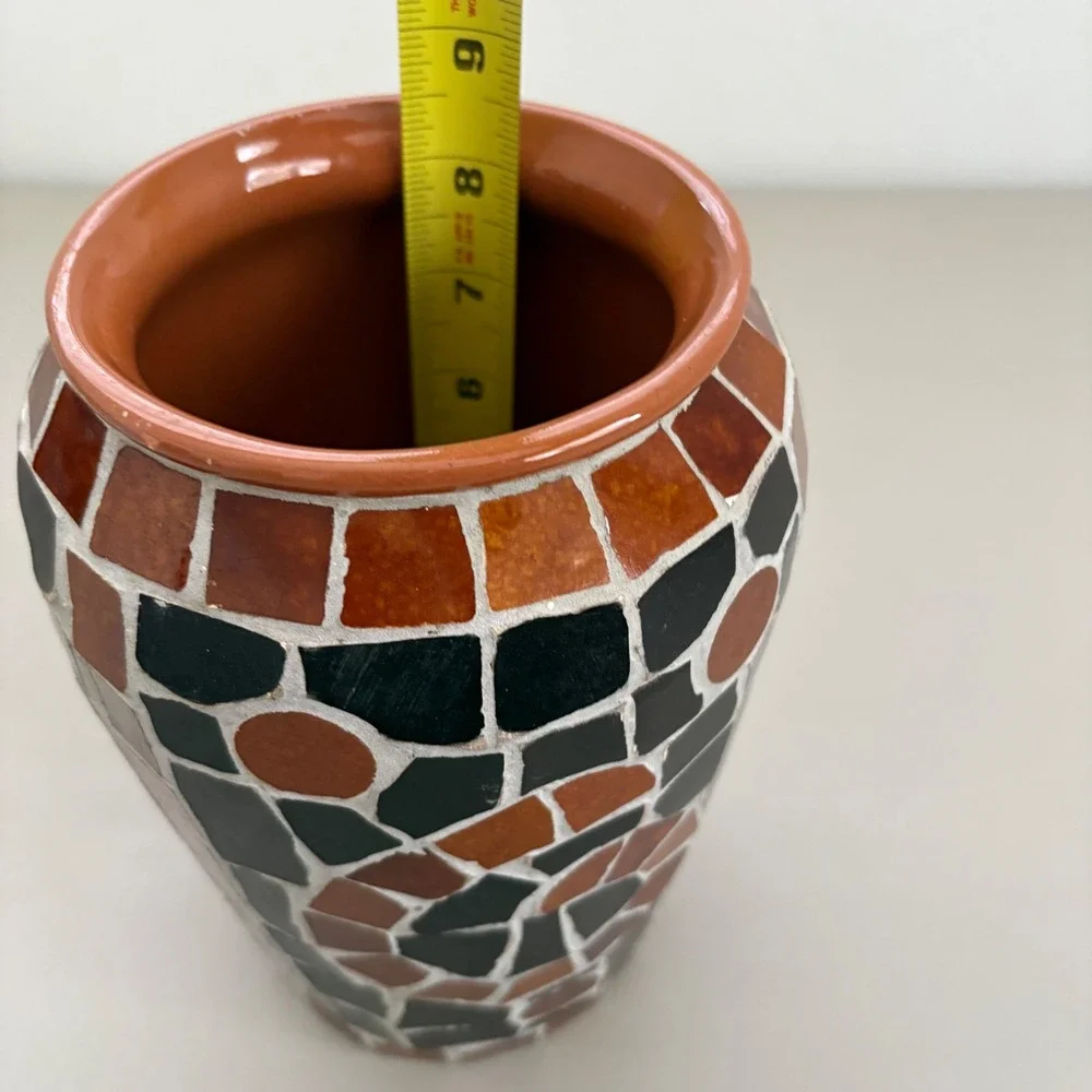 Handmade‎ Mosaic Tile Vase Terracotta Geometric Spiral Earth Tones Boho Decor 9